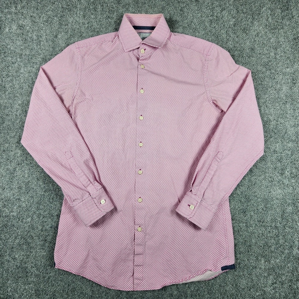 Charles Tyrwhitt Mens Pink Geometric Extra Slim Fit Dress Shirt 15.5 35 Cotton